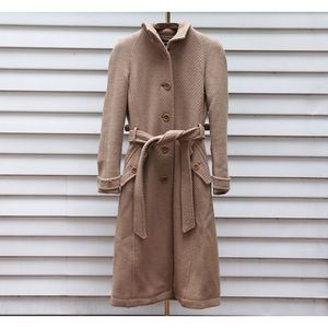 Vintage 2000s Club Monaco Wool Blend Camel Twill Military Button Front Trench Co